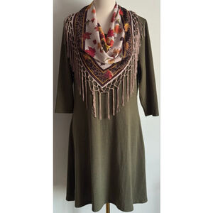 Women's Cactus + Pearl Green Long Sleeve Scarf Dress M